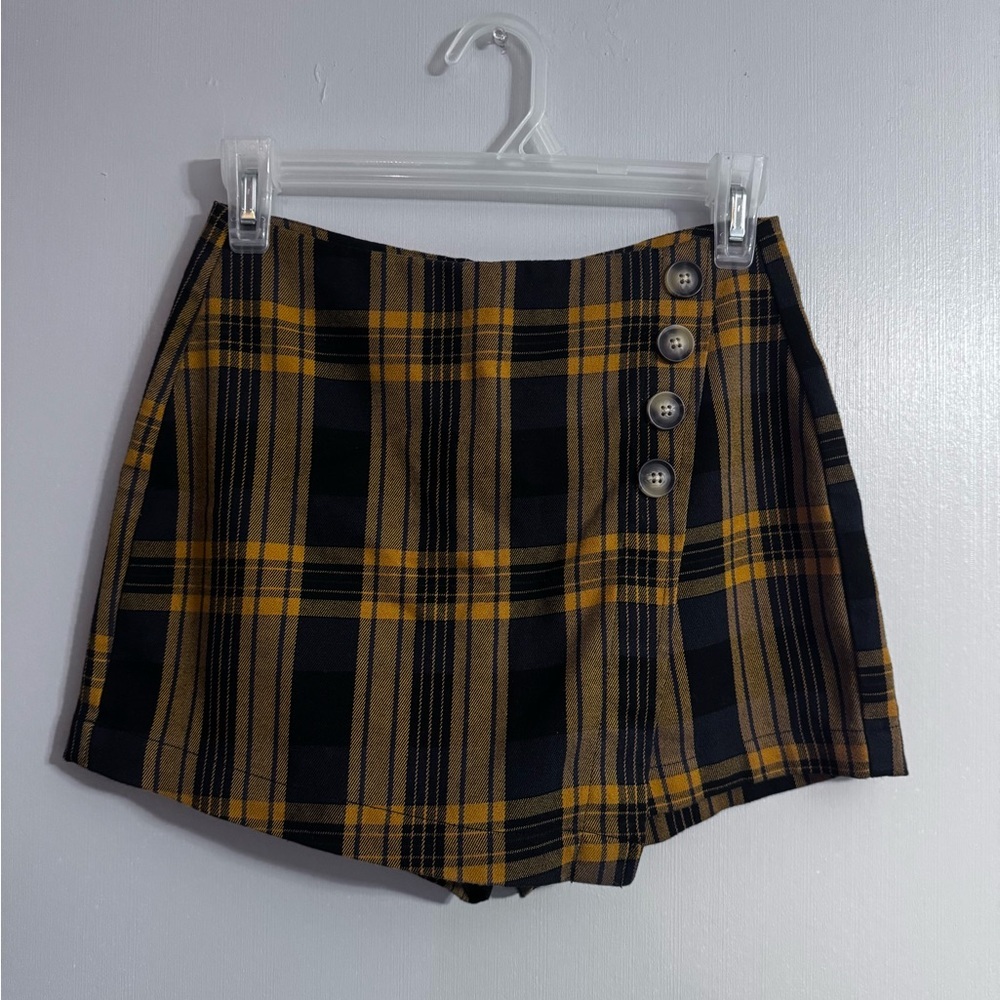 Aeropostale Black and Yellow Gold Plaid Mini Skirt Size Small